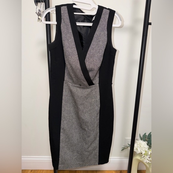 Marvin Richards Black & Gray Wrap Color-block Sheath Dress Career Chic | 6 - Picture 3 of 5